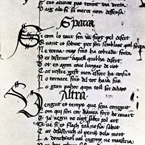 Manuscript by Ausias March, folio XXIX, XXVIII poems, Gothic writing with ornamented