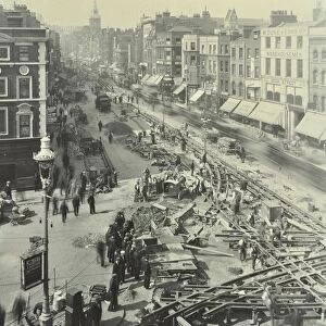 Tramlines being laid, Whitechapel High Street, London, 1929