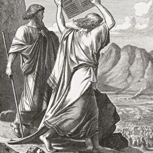 Moses destroys the tablet. Exodus 32: 15, 19. The Bible. Old Testament. From an engraving by the Dalziel Brothers after a work by Edward Armitage