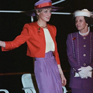 Diana, Princess of Wales arrives on the Governors launch during her visit to Hong Kong
