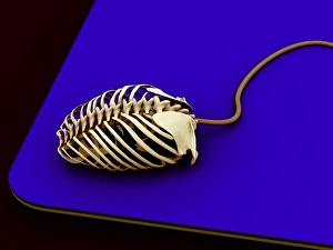 Computer mouse skeleton, computer artwork