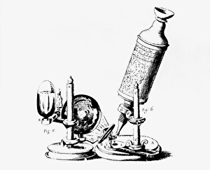 1665 Prints: Robert Hookes microscope in Micrographia 1665